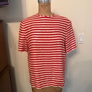 Vintage Starington Blouses by Charlotte Sequin Silk Striped Short Sleeve Top